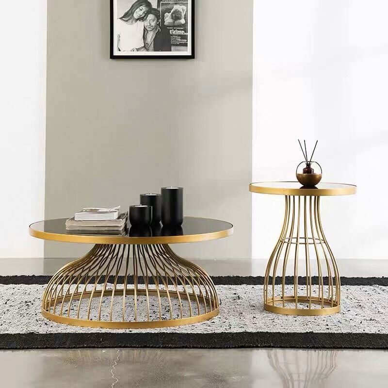 Modern Luxury Metal Glass Marble Table Top Coffee Table-3