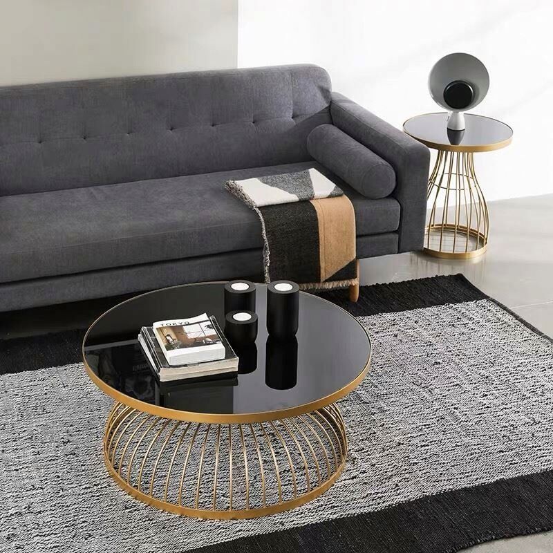 Modern Luxury Metal Glass Marble Table Top Coffee Table-2