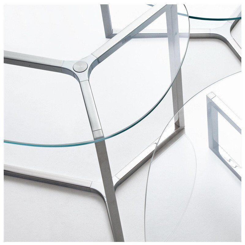 Nordic Modern Style Round Glass Stainless Steel Polished Coffee Table-3