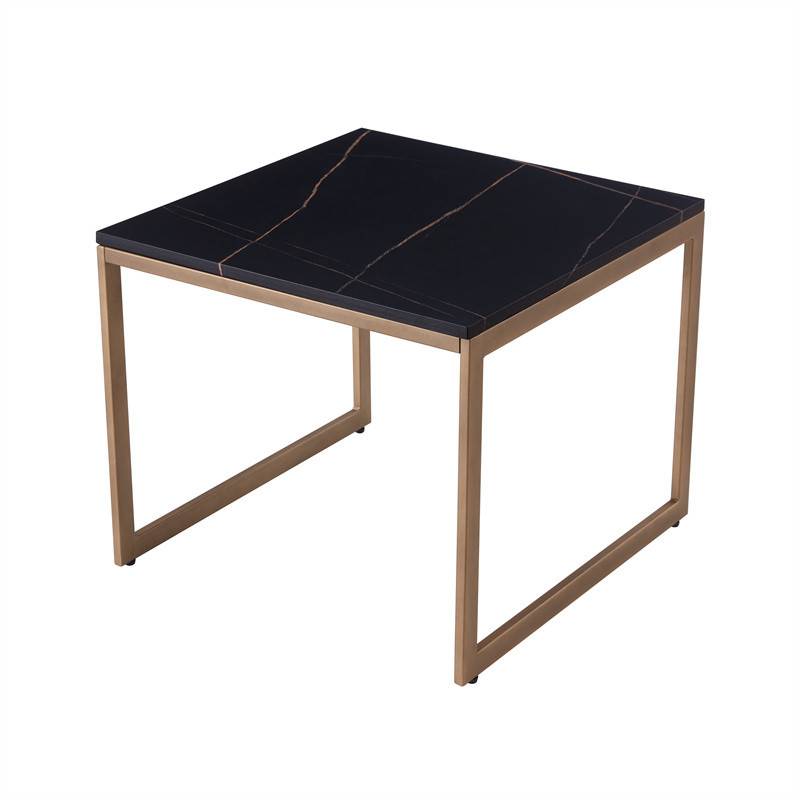 Square Wooden Marble Coffee Table With Golden Legs-1