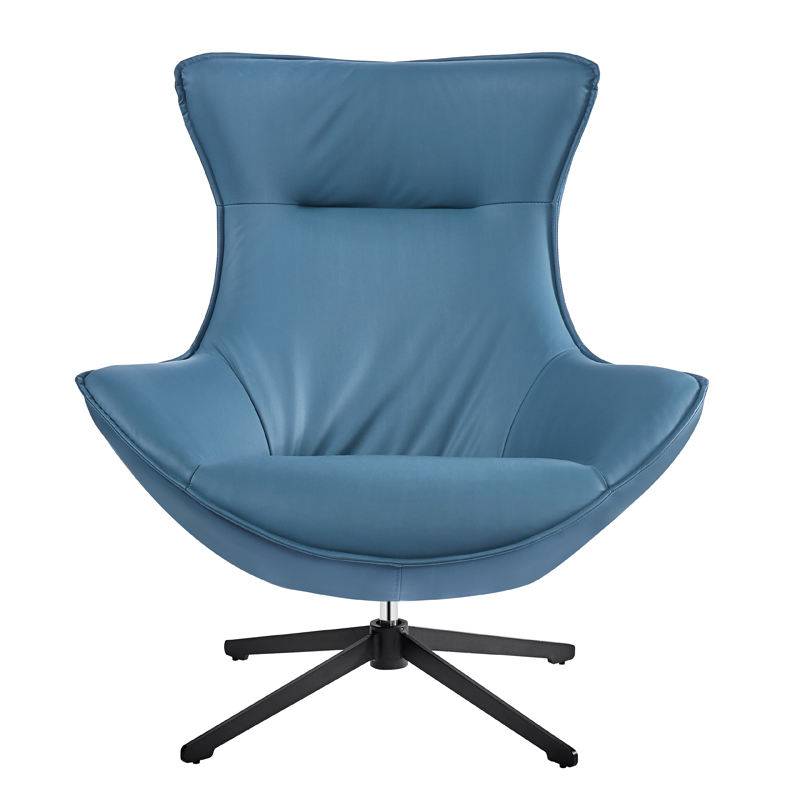 Blue Leather High Back Modern Swivel Accent Lounge Chair-2