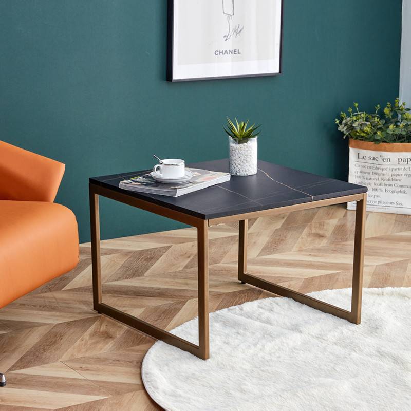 Square Wooden Marble Coffee Table With Golden Legs-3