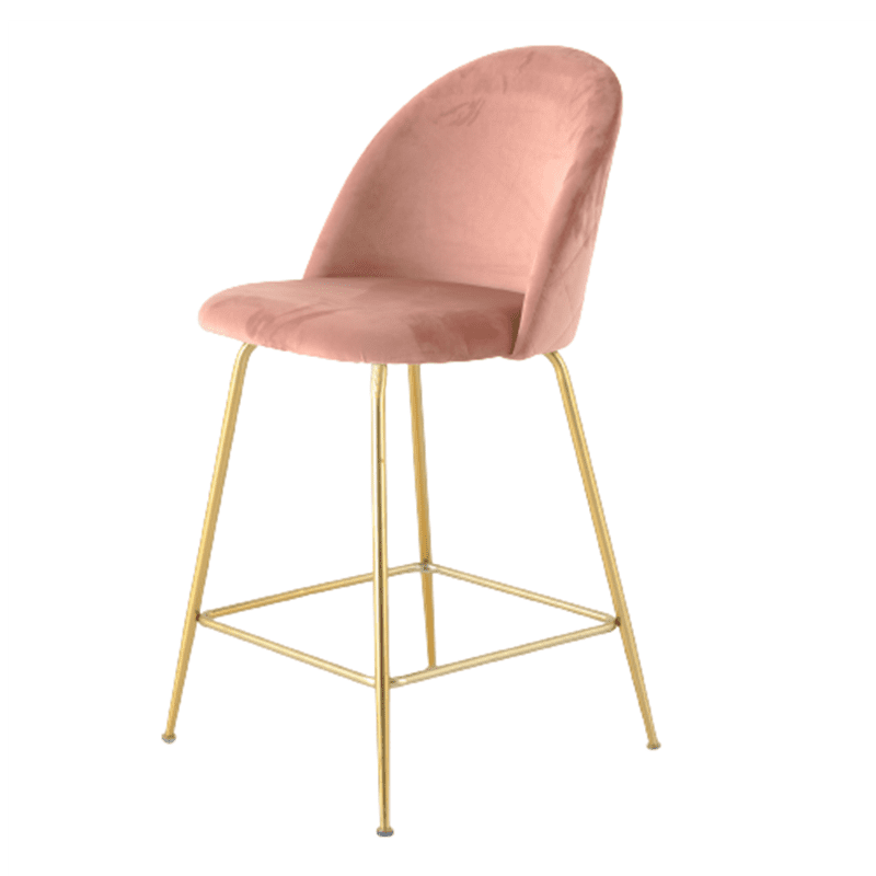 Classic Velvet Backrest With Metal Legs Pink Bar Stool-1
